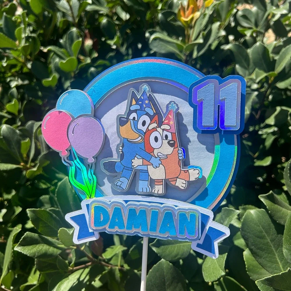 Bluey Birthday Cake Topper with Balloons